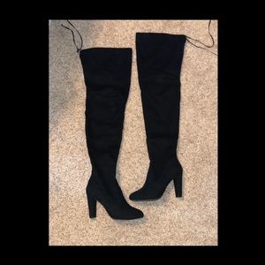 Black suede thigh high boots
